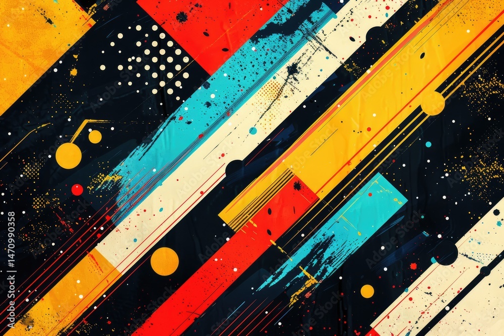 Poster abstract colorful geometric shapes effect on surface of digital cyber design express scene of cybers