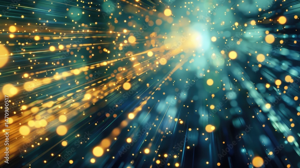 Poster abstract picture micro light sparkling particle represent data flow vivid flowing wave with high tec