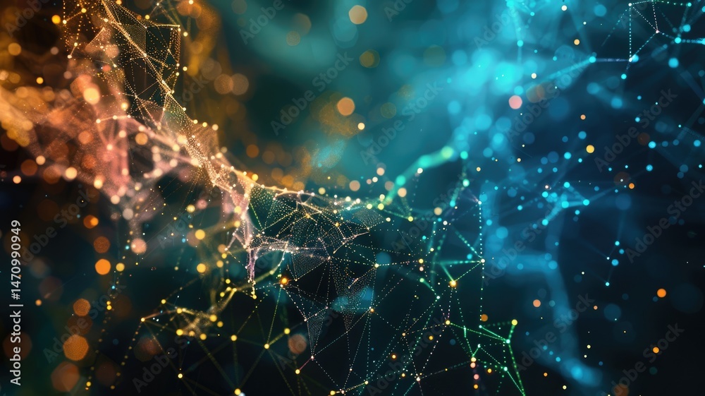 Poster abstract picture of neon light particle with digital technology style design connecting become dynam