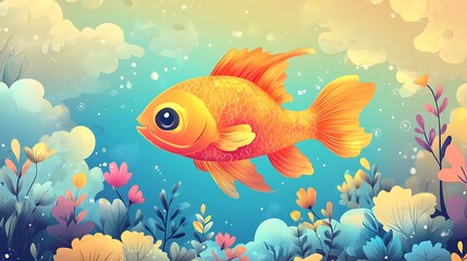 Fototapeta premium Smiling fish in colorful underwater scene