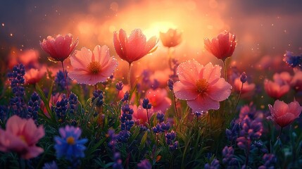 Obraz premium Sunrise field of flowers