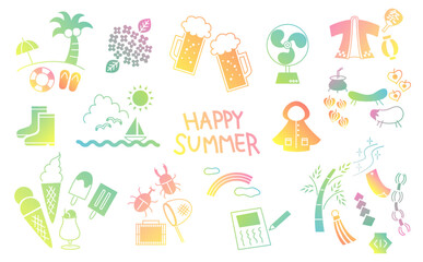 夏のグラデーションイラストセット