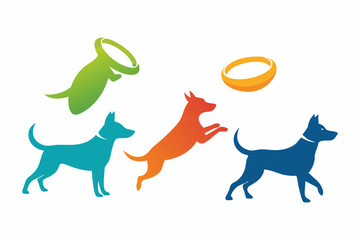 set of dog Catching Frisbee icon silhouette vector illustration