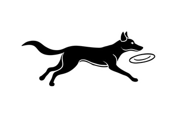 dog Catching Frisbee silhouette vector illustration