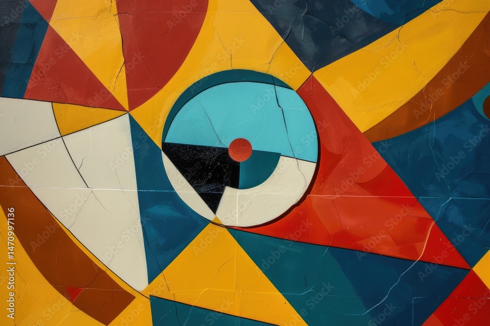 Fototapete Colorful geometric abstract design with overlapping shapes. Vibrant color geometric shape Background image of geometric shape Ideal. Digital artwork of vibrant color of retro shape texture. AIG51.