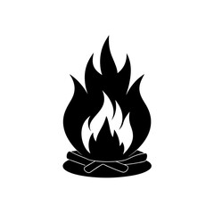 campfire in firepit silhouette on white background