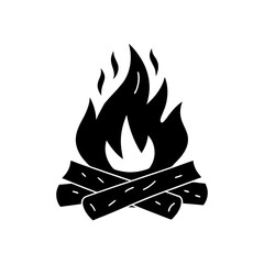 campfire log silhouette on white background  