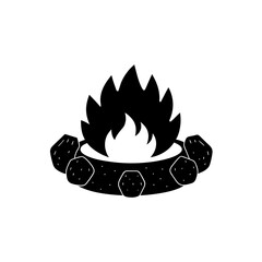 campfire ring with stones silhouette on white 