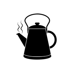 camping kettle with steam silhouette on white 