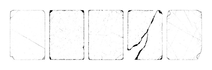 Paper Overlay Texture with torn, grain, worn, grainy effects. Overlay texture stamps with damaged edges. The effect of worn paper with traces of antiquity, torn edges, fading, dust, grainy. Vector set