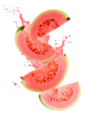 Drifting Slices of  Guava with Vibrant Juice Splash png