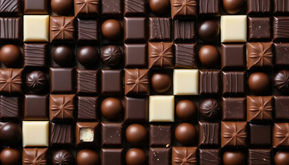 Obraz premium Delicious chocolate pralines forming a perfect grid for chocoholics