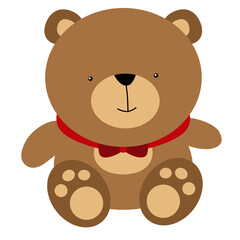Cute Brown Teddy Bear with Red Bow Tie &ndash; Cartoon Style Illustration