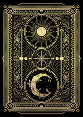Celestial Sun and Moon with Planets and Compass in Ornate Victorian Galaxy Frame
