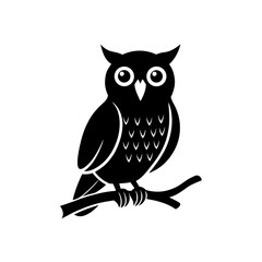 forest owl perched on branch silhouette on white 