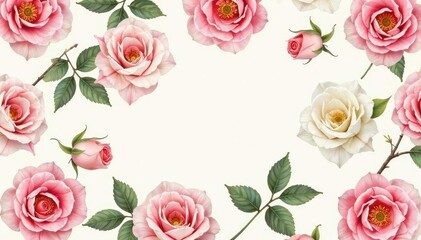 Delicate watercolor roses in soft blush and ivory, repeating pattern , design, botanical, subtle