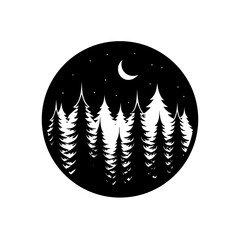 forest skyline with moon silhouette on white 
