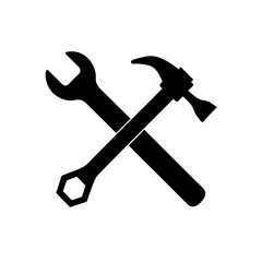 hammer and wrench crossed silhouette on white 