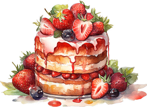 recommend clip art: Strawberry cake with watercolor style