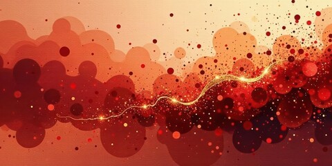 Abstract Red and Gold Sparkle Background with Swirling Light Trail and Dynamic Circle Pattern