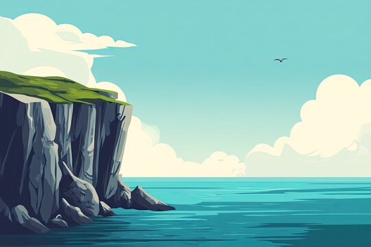 Flat design of coastal cliff landscape background vector illustration