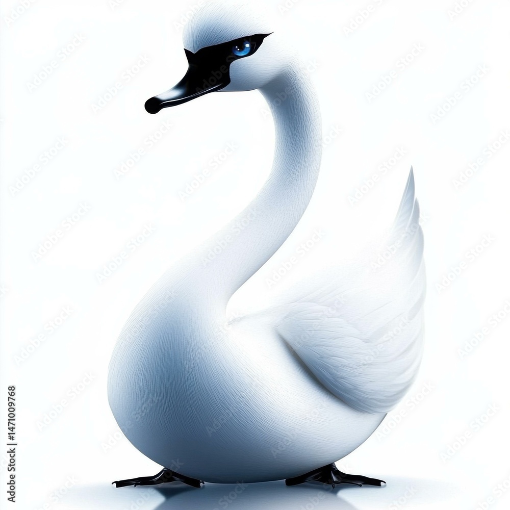 Poster elegant swan standing on white background in studio setting