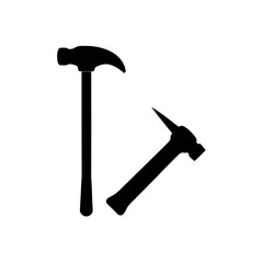 nail and hammer silhouette on white background  .svg