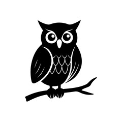 owl on branch silhouette on white background  .svg