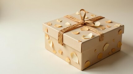 A Beautifully Wrapped Gift Box Adorned with Delicate Petals and a Woven Ribbon, Ready for a Special Occasion