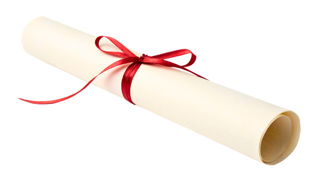Rolled Certificate Scroll Tied With Elegant Red Ribbon Isolated on transparent Background
