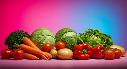 Assortment of Fresh Vegetables on a Colorful Background for Healthy Eating