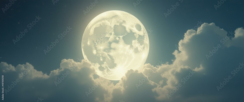 Aufkleber serene night sky with a full moon and wispy clouds
