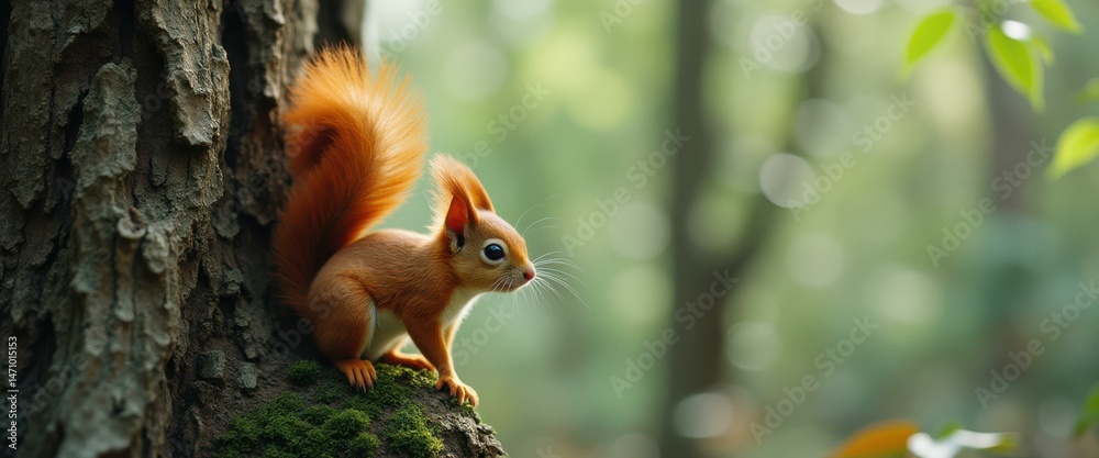 Aufkleber squirrel sitting on mossy tree in serene forest setting