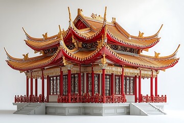Fototapeta premium Ancient Chinese Pavilion With Curved Roof And Traditional Columns high resolution photo