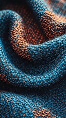 Fototapeta premium Textured fabric folds in vibrant blue and orange hues. Detailed close-up of woven textile