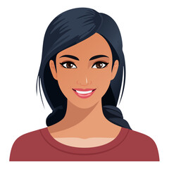 Flat Vector. Portrait of only one Woman. Simple Background.