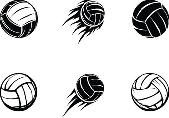 Volleyball vector icon design, Volleyball silhouette vector art, Volleyball line art vector illustration set, Volleyball graphics resource 