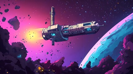 Spacecraft in cosmic voyage illustrative digital rendering