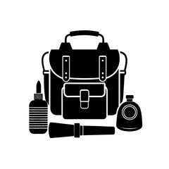 survival gear kit silhouette on white background  