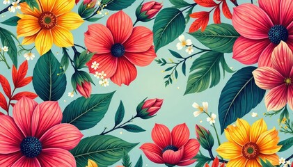Bold vibrant floral pattern, ideal for summer promotions , pattern, flowers