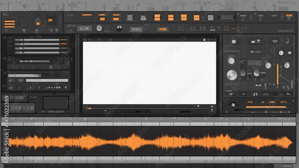 Wall mural detailed computer interface design with blank screen and audio waveform