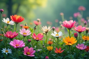 Fototapeta premium Delicate, densely packed wildflowers, rhythmic design , textile, rustic