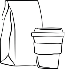 Takeaway Lunch with Coffee Cup Outline