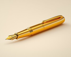 Golden fountain pen elegantly positioned on a soft beige background, ideal for writing