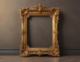 Intricately designed gold vintage frame, elegant royal details,  flourish,  deco,  antique