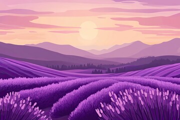 Flat design of lavender field landscape background vector illustration