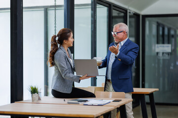 Two Business working at office with documents on his desk, doing planning analyzing the financial report, business plan investment, finance analysis concept	
