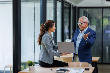 Two Business working at office with documents on his desk, doing planning analyzing the financial report, business plan investment, finance analysis concept	
