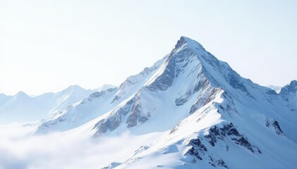 Obraz premium Snow covered mountain peak against pristine white sky, sky, frosty, cold