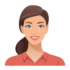 Flat Vector. Portrait of only one Woman. Simple Background.